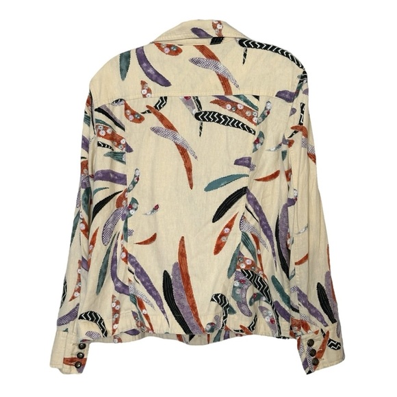 Chico’s Abstract Print Button Front Jacket Linen Cotton Blend Size 2 (L/12) - Picture 3 of 8